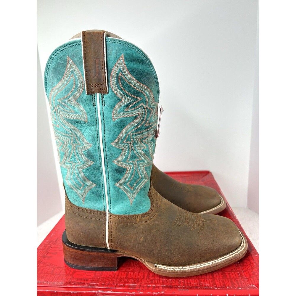 Justin Boots Miss Ellie 11” Wide Square Toe Cowboy Rustic Brown Womens 8.5 B New